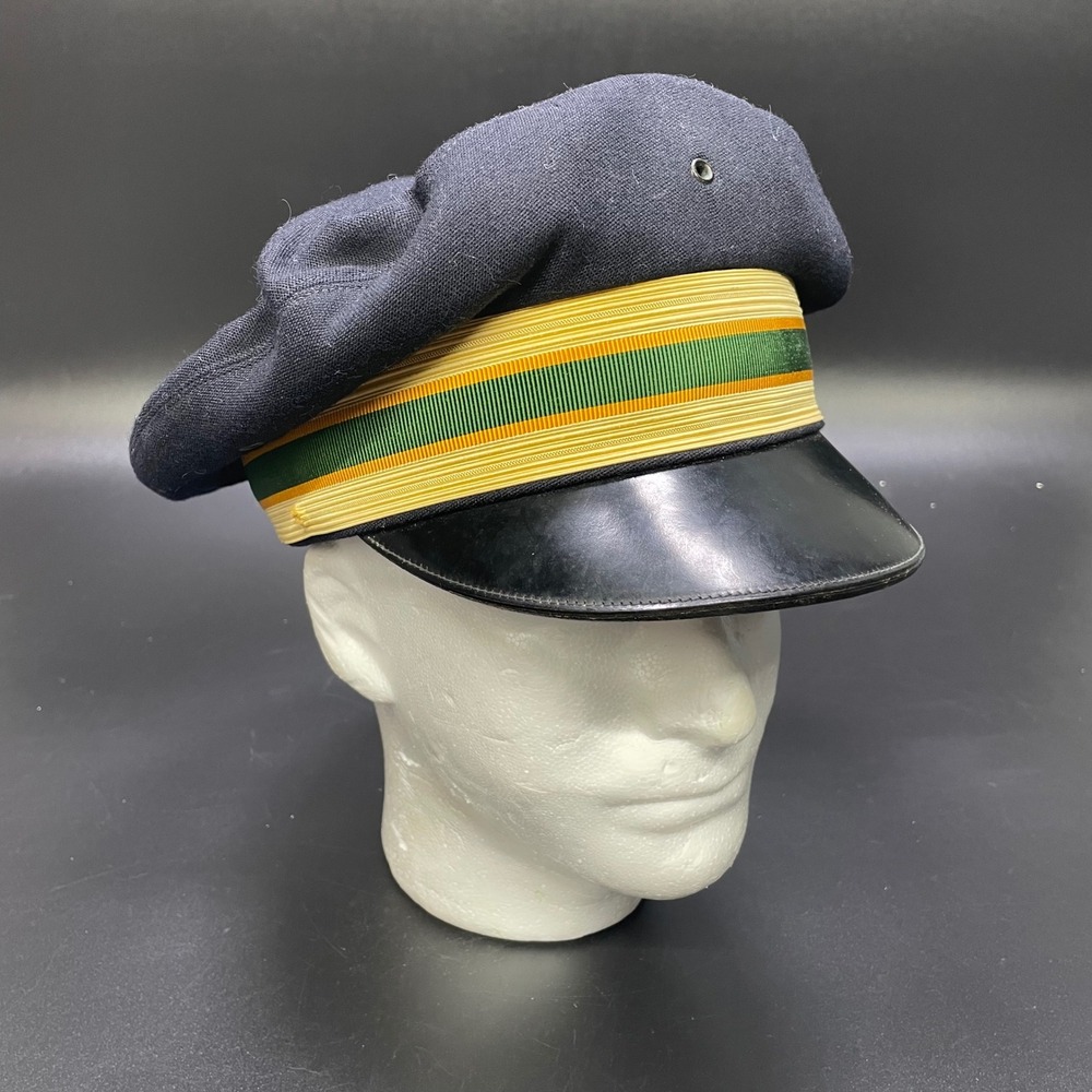 Vintage Lauterstein's Devonshire Visor Cap Mens 7 1/4 Navy Blue Wool Texas USA